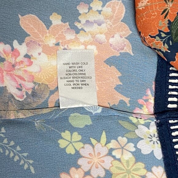 Daniel Rainn V Neck Sheer Keyhole Back Dot & Floral Top Navy Orange S Sleeveless - Picture 14 of 14